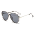 Classic aviator sunglasses with transparent grey frames and dark grey lenses - C10 Transparent Grey Frame Grey Lens