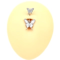 Silver butterfly belly button ring with iridescent white glitter wings on silicone model - Iridescent Butterfly Style
