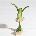 Whimsical green yoga frog figurine in a beige ballet tutu dancing on a lily pad base - Ballet Frog A234