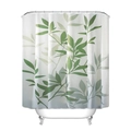 Waterproof polyester shower curtain featuring fresh green bamboo leaf prints and hooks - Leaf Large Green Leaves
