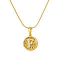 Minimalist gold stainless steel snake chain necklace with round letter F pendant - Gold-Letter F (Snake Chain)