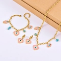 Pink heart evil eye and hamsa jewelry set with gold necklace bracelet and earrings - Necklace + Bracelet + Earrings