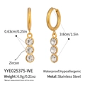 Detailed dimensions of gold stainless steel hoop earrings with three zircon stones - White Zircon Style (YYE025375-WE)