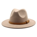 Vintage beige wool fedora hat with a woven faux leather band for women in autumn - M (56-58cm) / Light Purple Grey