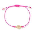Adjustable rose pink woven rope bracelet with gold St. Benedict religious medal charm - Rose Pink