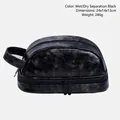 Wasserdichte schwarze PU-Leder Kulturtasche mit Nass-Trocken-Trennung und Rissoptik - 24x14x13cm / Schwarzer Halbkreis (Nass- und Trockentrennung)