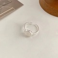Adjustable 925 sterling silver ring with white mother of pearl inlay and textured band - Silver Minimalist MOP (JZ0308)