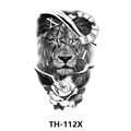 Waterproof tattoo sticker TH-112X featuring black lion, compass, clock, and rose design - Th-112 / 210*148mm