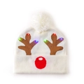 White LED Christmas beanie with reindeer pattern and colorful lights for winter warmth - White-Glowing Reindeer