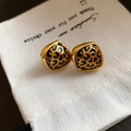 Detailed close-up of leopard print square stud earrings with gold-plated metal borders - 13# Silver Needle-Gold-Black-Real Gold Plated