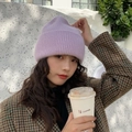 Soft purple rabbit fur beanie with rib knit texture for women winter warmth - M (56-58cm) / Taro Purple