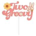 Topper per torta Two Groovy con margherita retrò rosa e arancione e segno di pace - Topper per torta grande Two Groovy (Y-00126-3)