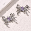 Silver butterfly charms with rectangular purple crystals for DIY jewelry crafts - 5# Purple Butterfly