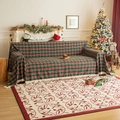Christmas red and green plaid sofa cover with white fringe and festive holiday pattern - 180*230CM / Red and Green Plaid