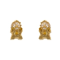 Detailed view of gold tower-shaped earrings with clear and yellow zircon crystals - Clock - Gold