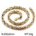 Men's 5mm gold Byzantine square box chain necklace with lobster clasp, 45cm length - Gold / 45cm