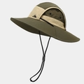 Breathable olive green sun hat with wide brim, outdoor vent holes and adjustable wind cord - Adjustable / Green and Khaki