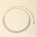 Cintura a catena argento con strass rettangolari e catena di estensione regolabile - Stile a Maglie Ovali (19431椭圆)