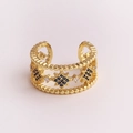 Makro-Detail des goldenen Sternrings mit mikro-gefassten blauen und klaren Zirkonia - Einstellbar Offen / Blauer Zirkonia