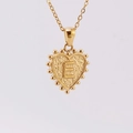Golden heart pendant necklace with embossed letter E and beaded edge detail - E (With Chain)