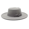 Medium grey wide brim wool felt hat with matching grosgrain ribbon and classic bow tie - M (56-58cm) / Light Gray