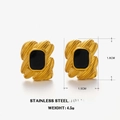 French vintage style 18K gold plated stainless steel square black oil drop earrings - Black