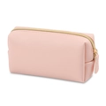 Pink octagonal makeup bag in textured PU leather with a gold zipper closure - Small / Sakura Pink