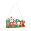 Wooden Christmas hanging sign with Happy Holidays text featuring Santa and Reindeer - Multicolor HAPPY HOLIDAYS Santa Claus