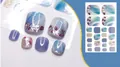 Blue and purple watercolor foot nail wraps with glitter and shell elements style QYJ21-044 - QYJ21-044 (Blue-Purple Smudge/Silver Glitter/Shell Accent)
