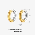 Orecchini a cerchio bicolore da 4mm in acciaio inossidabile placcato oro 18k - 4mm di Diametro del Filo / Bicolore Oro e Argento
