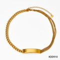 Gold stainless steel necklace with Cuban chain and rectangular metal plate detail - Gold Necklace (KDD910)