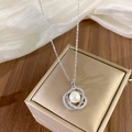 Elegant camellia pearl necklace with cubic zirconia pendant on silver chain for women - Silver Camellia Pearl Style