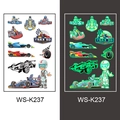 Luminous racing car temporary tattoo stickers for kids featuring go-karts and F1 themes - Racing Glow Style (WS-K237)