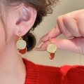 Elegant gold and reddish-brown pearl stud earrings shown on model for a premium style - Silver Pin - Light Coffee - Red Enamel Round