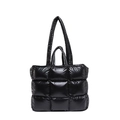 Bolso tote acolchado negro brillante con asas dobles y patrón de cuadros grandes - Negro