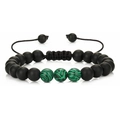 Mattschwarzes Achat-Perlenarmband mit grünen Malachitsteinen und Kordelzug - Matte Stein & Malachit