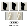 5-pack breathable cotton socks set featuring 3 black and 2 cream colors with hello logo - One Size / Black and Cream