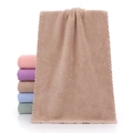 Thick coral fleece towel in camel color with scalloped lace edges and plush texture - Coral Fleece Brown (Towel)