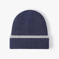 Berretto invernale a maglia blu navy con risvolto a strisce grigio chiaro - Taglia unica / Blu Navy (23B012)
