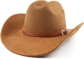 Camel suede western cowboy hat featuring a leather strap and vintage silver buckle - M (56-58cm) / Camel (Engraved Buckle)