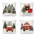 Set of four 18x18 Christmas throw pillow covers with snowmen and festive holiday scenes - 18x18 Inch / Christmas Set 10 / Set of 4 (Covers Only)