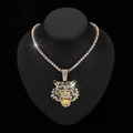 Hip hop tijgerkop ketting met gouden metalen ketting en sprankelende witte zirkonia - Gouden Hanger En Tennisketting