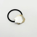 Detail of high-elastic black hair tie with geometric gold and silver alloy plates - Rhombic Geometric / Gold and Silver