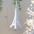 Adorno navideño Torre Eiffel blanca con lentejuelas plateadas y dimensiones - Torre Eiffel