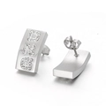 Silver square stud earrings featuring DNG letter pattern in shimmering rhinestones - Steel Color DNG Letter Style (KE46715-K)