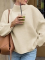 Women's casual beige knit sweater featuring a stylish high collar for autumn winter - S / White