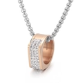 Rose gold ring pendant necklace with crystals and Forever Love engraving on box chain - Rose Gold Pave Ring Style (KN31261)