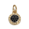 Detailed view of a gold circular evil eye charm with black center stone for DIY jewelry - Gold Round Black Zircon Pendant