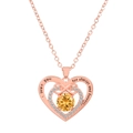 Collier cœur en or rose avec pierre de naissance jaune et gravure I Love You - Style Jaune (K-753)