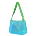 Blue mesh shell bag for kids with adjustable green strap for beach toys and travel - Blue with Green Strap / 21*25*8cm